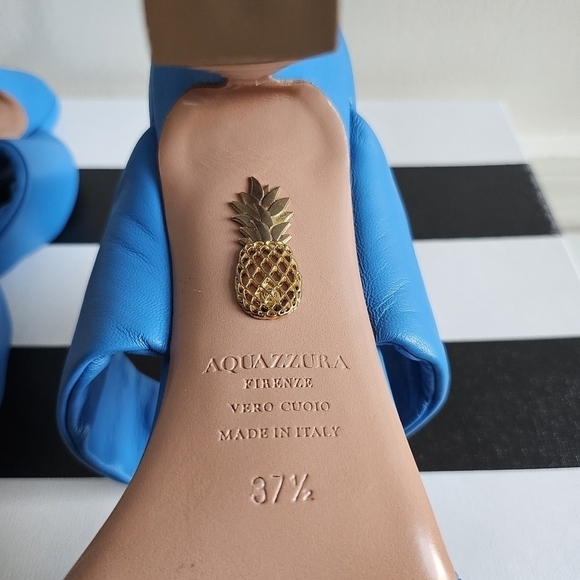 New Aquazzura Twist Leather 95mm Slip On Turquoise Mule Sandals 7.5 US - Picture 15 of 16